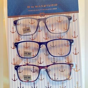 M by Max Studio 3 Pack Matte Readers Gray, Blue, T. brown +1.50